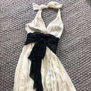 BCBGMaxazria Cream Halter Dress with Black Slash